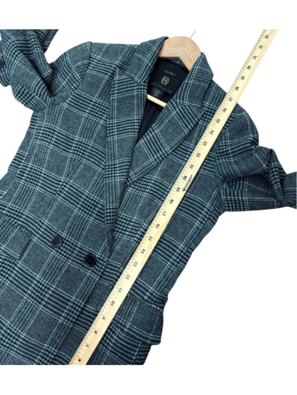 House of Harlow Blazer Jacket Green Tartan Plaid Double Breasted Wool XS - Picture 9 of 14